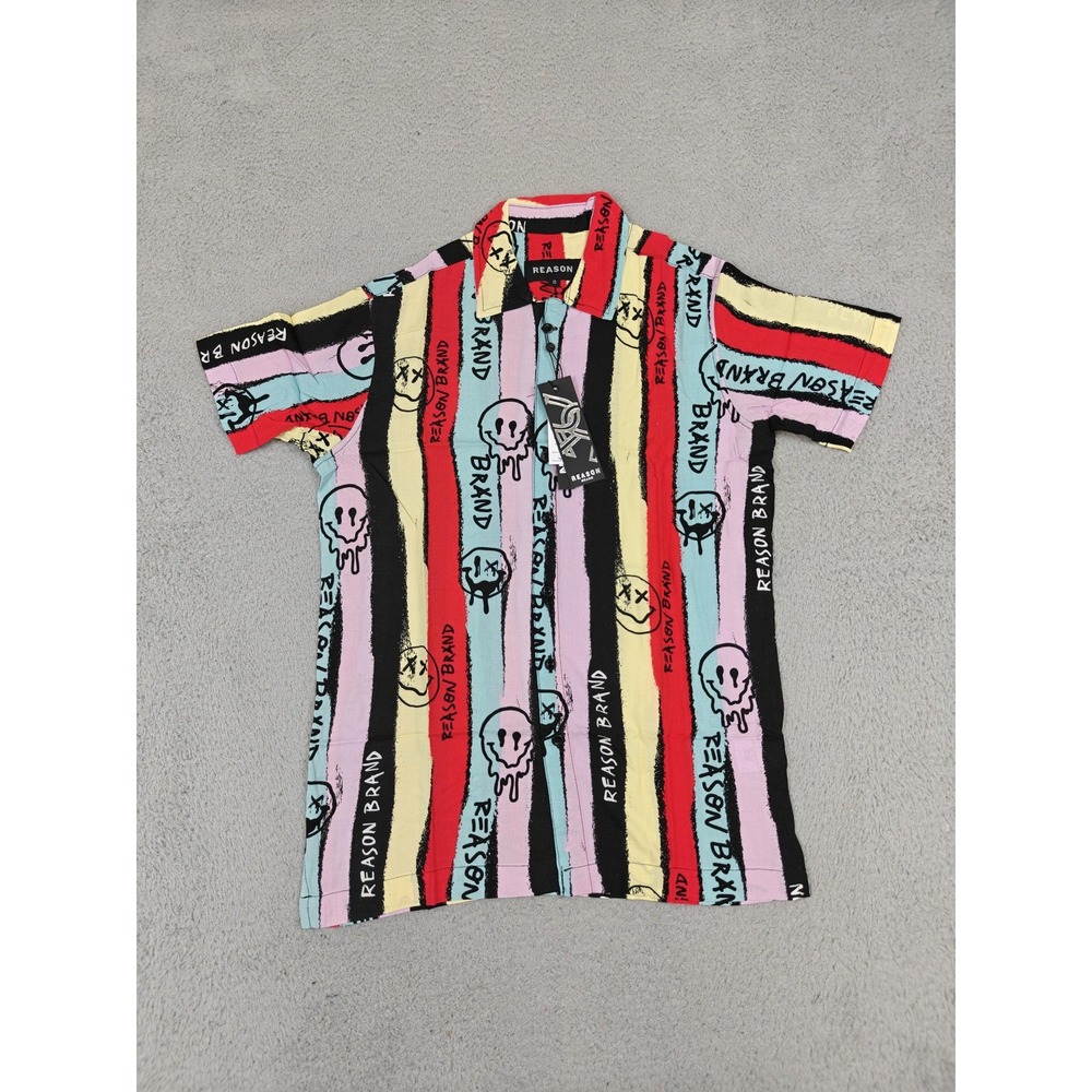Reason Shirt Mens Small Multi Short Sleeve‎ Button Up Rayon Camp Collar VS1-21
